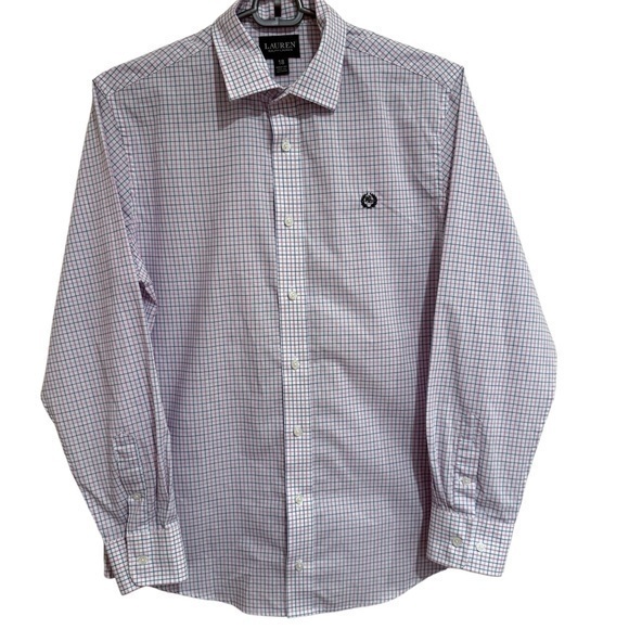 Ralph Lauren Other - Ralph Lauren Boys Button Up Oxford Shirt White Plaid Crest Logo size 18 Youth